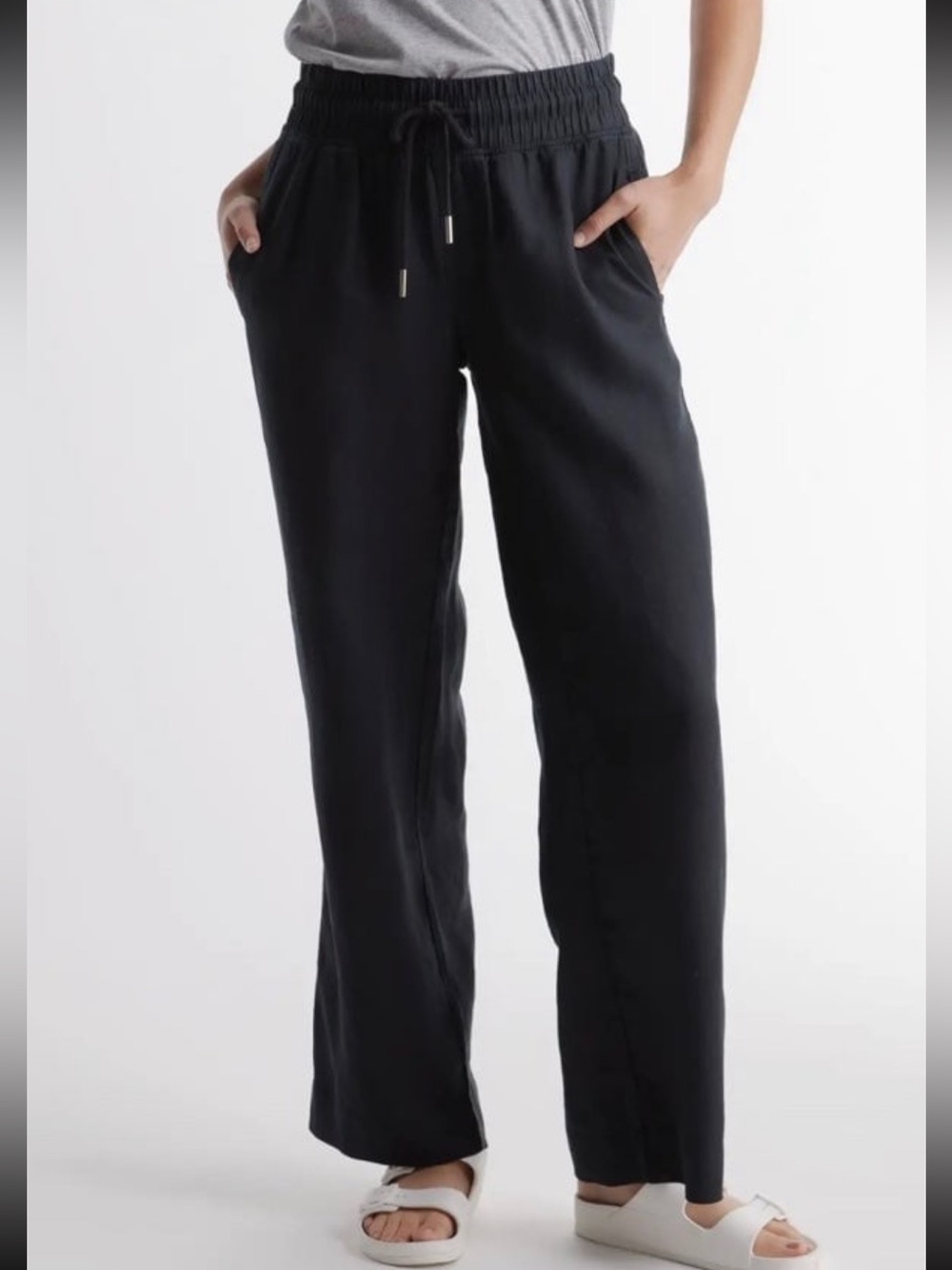 Quince European Linen Black Wide-Leg Pants